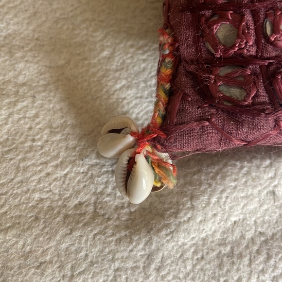 Glass Beaded Detail Burgundy Crossbody Tote * Boho * Hippie * Ethnic * Handmade - Picture 11 of 15